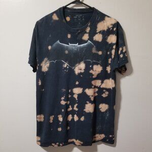 DC Comics Justice League Batman Logo Shirt Black Bleach Dyed Short Sleeve Medium